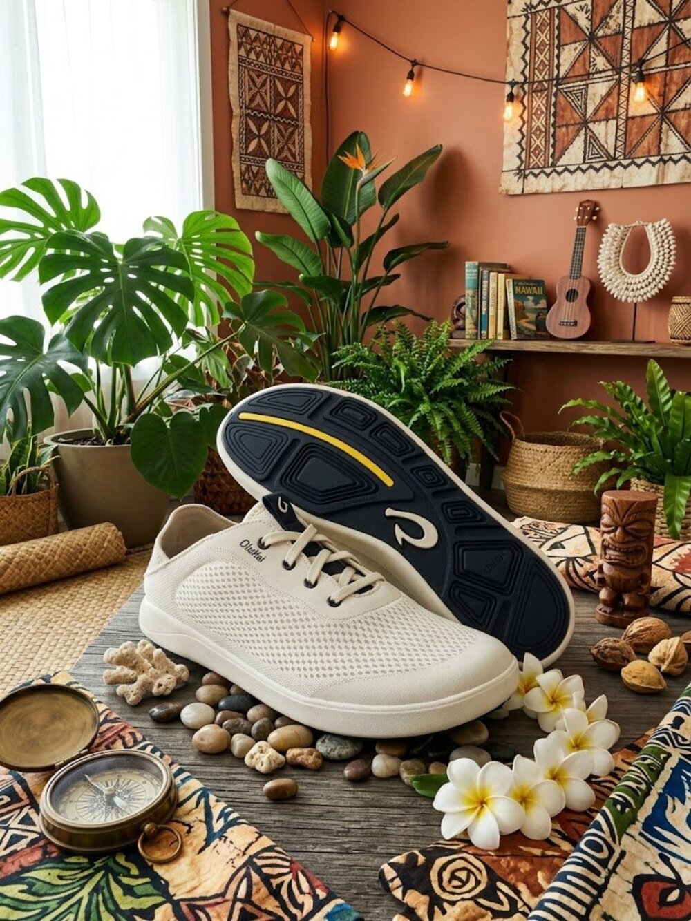 OluKai Moku Pae Mesh Sneaker Slip-on Shoes Men's $120 in White Sand
